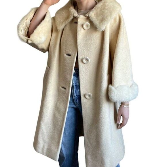 Vintage Stevens Forstmann Womens Cream Camel Bell Sleeve Trench Coat Sz M - Picture 5 of 13
